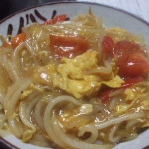 卵ともやしとトマトの甘酢あんかけ炒め＆丼